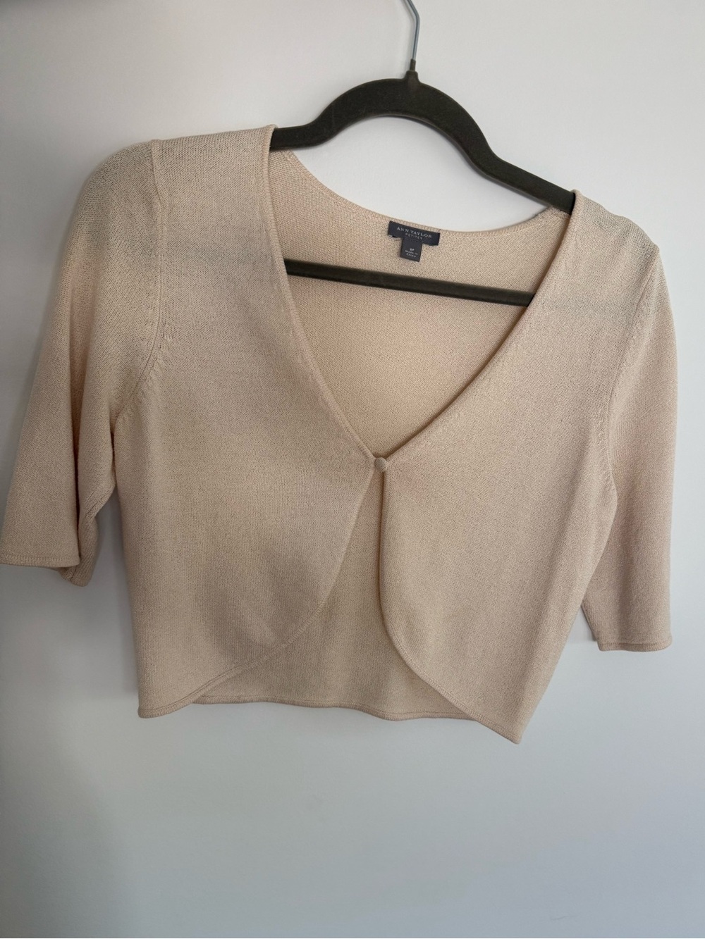 Ann Taylor Beige Cropped V-Neck Bolero Sweater